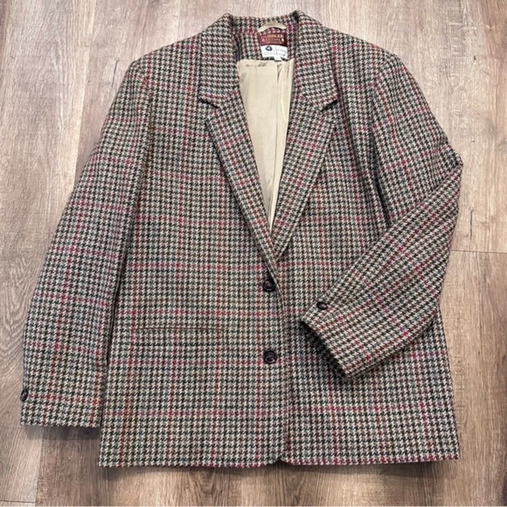 Vtg Harrington Tweed Wool Blazer Skirt Suit Pockets Jacket Size 12 Plaid 70s - Picture 2 of 16